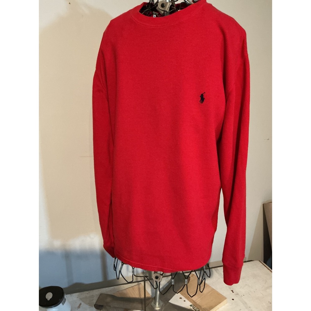 Polo Ralph Lauren Men Medium Red Waffle Knit Thermal Long Sleeve Pony Logo Shirt